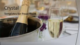  Presentation with champagne - Beautiful PPT layouts featuring bucket with glass on table backdrop and a coral colored foreground