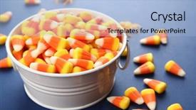  Presentation with halloween candy - Presentation theme having bucket with tasty halloween candies background and a light blue colored foreground
