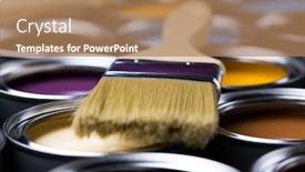  Presentation with rainbow paint - Presentation theme consisting of buckets-full-of-rainbow-colored background and a coral colored foreground