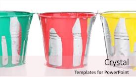  Presentation with paint bucket - Audience pleasing PPT layouts consisting of buckets of paints isolated backdrop and a lemonade colored foreground