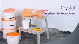  Presentation with paint bucket - Colorful presentation design enhanced with buckets with paint and ladder backdrop and a sky blue colored foreground