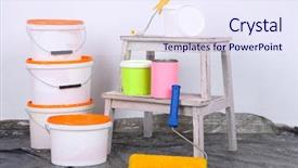  Presentation with painting walls paint roller - Amazing slide set having buckets with paint and ladder backdrop and a sky blue colored foreground