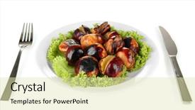  Presentation with white marble plate marble - PPT theme consisting of buckeye - roasted chestnuts with lettuce background and a  colored foreground