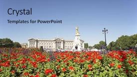 Presentation with queen - PPT layouts featuring buckingham palace with flowers blooming background and a light blue colored foreground