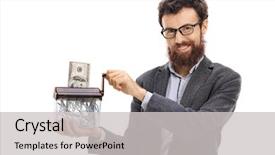  Presentation with shredder - Audience pleasing slide deck consisting of bucks - man destroying a dollar banknote backdrop and a light gray colored foreground