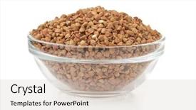  Presentation with instant noodles bowl - Colorful slides enhanced with buckwheat in bowl isolated on white background backdrop and a light gray colored foreground