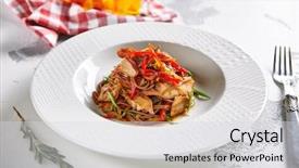  Presentation with poultry meat - Slides featuring buckwheat noodles zaru with poultry background and a light gray colored foreground