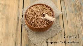  Presentation with traditional wood - Audience pleasing PPT layouts consisting of buckwheats-in-a-wood-bowl backdrop and a coral colored foreground