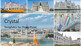  Presentation with hungary - PPT layouts having budapest hungary sightseeing collage background and a light blue colored foreground
