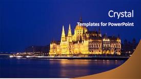  Presentation with parliament - PPT theme featuring budapest parliament at night background and a navy blue colored foreground