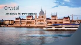  Presentation with pest - Amazing PPT theme having budapest-parliament-building backdrop and a sky blue colored foreground