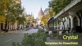  Presentation with budapest - Slide deck having budapest with a pavement cafe background and a tawny brown colored foreground