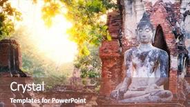  Presentation with ancient asia - Slide set having buddha and sun light at wat mahathat ayutthaya thailand ancient stone sculpture in asia famous travel destination background and a tawny brown colored foreground