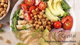  Presentation with chickpea - Presentation with buddha-bowl-with-chicken-fillet background and a yellow colored foreground