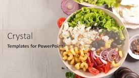  Presentation with feta cheese - PPT theme featuring buddha-bowl-with-pasta-feta background and a soft green colored foreground