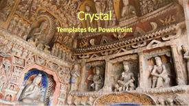  Presentation with buddha - PPT layouts with rock carving - buddha grottoes background and a tawny brown colored foreground