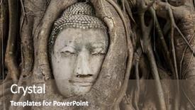  Presentation with banyan tree - Colorful PPT theme enhanced with buddha head in banyan tree backdrop and a violet colored foreground