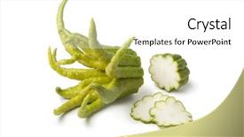  Presentation with buddha - Theme with buddha's hand fruit with slices on white background background and a white colored foreground