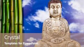  Presentation with buddha - Audience pleasing PPT theme consisting of buddha-statue-and-bamboo backdrop and a coral colored foreground