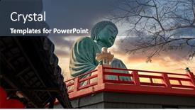  Presentation with buddha - PPT theme with buddha-statue-at-wat-phra background and a ocean colored foreground