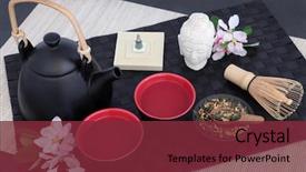  Presentation with bamboo cups - Colorful PPT theme enhanced with buddha statue blossom and incense backdrop and a tawny brown colored foreground