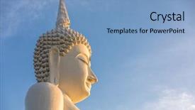  Presentation with buddha - Colorful presentation enhanced with buddha statue building in thailand backdrop and a light blue colored foreground