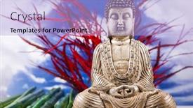  Presentation with buddha - Theme consisting of buddha-with-blue-sky background and a light blue colored foreground