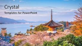  Presentation with buddhism - Audience pleasing PPT theme consisting of buddhism - miyajima hiroshima japan spring landscape backdrop and a light blue colored foreground