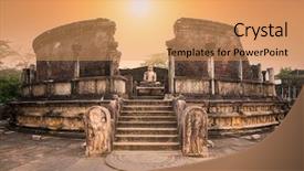  Presentation with sri lanka - Slide set having buddhism - polonnaruwa vatadage in the night background and a coral colored foreground