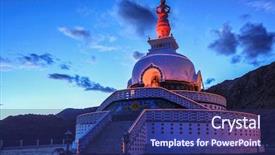  Presentation with stupa - Slide set consisting of buddhism - shanti stupa illuminated background and a navy blue colored foreground