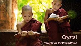  Presentation with monastery - Theme consisting of buddhism - southeast asian myanmar little monk background and a wine colored foreground