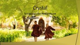  Presentation with buddhism - Slide deck having buddhism - two little monks running outdoors background and a gold colored foreground