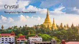  Presentation with shwedagon - Cool new presentation theme with buddhism - yangon myanmar skyline with shwedagon backdrop and a light blue colored foreground