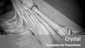  Presentation with buddhism - Presentation theme enhanced with buddhism christianity - woman hands praying ancient sculpture background and a gray colored foreground
