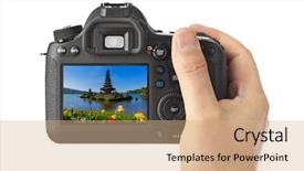  Presentation with bali temple - PPT theme enhanced with finger lakes - camera and ulun danu temple background and a coral colored foreground