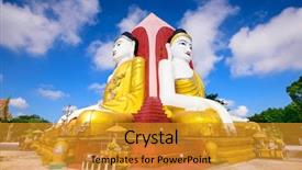  Presentation with faces - Cool new PPT theme with buddhist art - bago myanmar four faces backdrop and a gold colored foreground