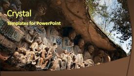  Presentation with heritage - Colorful PPT layouts enhanced with buddhist art - dazu rock carvings backdrop and a tawny brown colored foreground