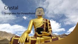  Presentation with buddha - PPT theme with maitreya - shakyamuni buddha gautama statue near background and a teal colored foreground