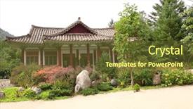  Presentation with north korea - PPT layouts with buddhist monastery pohyon north korea background and a tawny brown colored foreground