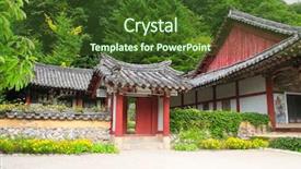  Presentation with north korea - PPT theme featuring buddhist monastery pohyon north korea background and a tawny brown colored foreground
