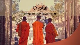  Presentation with ancient civilization - Audience pleasing presentation design consisting of buddhist monks in ancient khmer backdrop and a coral colored foreground
