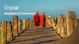  Presentation with walking - Slide set with buddhist monks walking at u background and a teal colored foreground