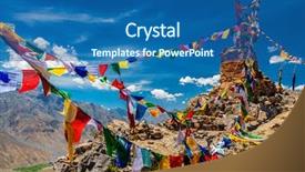  Presentation with buddhist prayer flags - Presentation design consisting of buddhist prayer flags lungta background and a ocean colored foreground