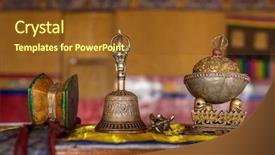  Presentation with religious symbols - Presentation featuring buddhist religious equipment - vajra dorje background and a tawny brown colored foreground
