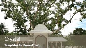  Presentation with enlightenment - Colorful slides enhanced with propagation - buddhist shrine under a holy backdrop and a gray colored foreground