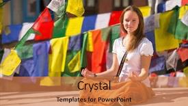  Presentation with world flags - PPT theme consisting of buddhist stupa prayer flags background and a coral colored foreground