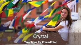  Presentation with buddhist prayer flags - Cool new slide deck with buddhist stupa prayer flags backdrop and a tawny brown colored foreground