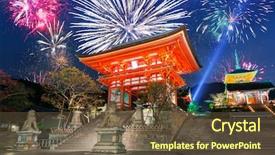  Presentation with new years - Cool new PPT theme with buddhist symbols - new years firework display backdrop and a tawny brown colored foreground