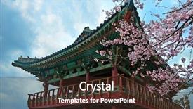  Presentation with korea - Colorful PPT theme enhanced with buddhist temple at jeju korea backdrop and a wine colored foreground