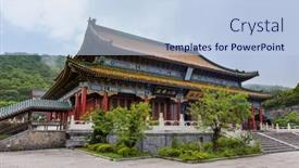  Presentation with china travel - PPT theme featuring buddhist-temple-at-tianmenshan-nature background and a light blue colored foreground